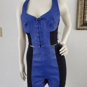 NWOT Blue Leather and Spandex Halter and Short SET